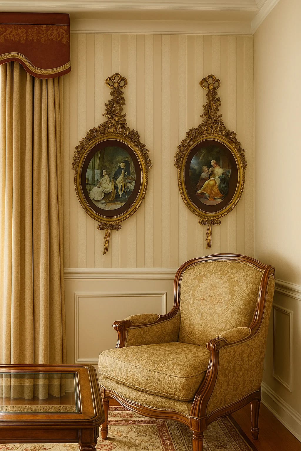 Ornate Gilt Oval Wall Plaques — Set of 2