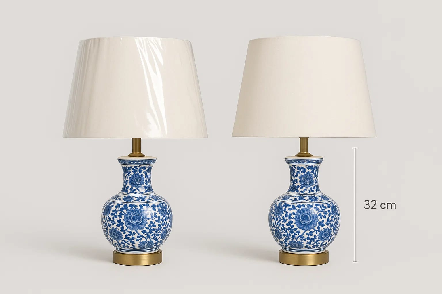 A matched pair of elegant blue
blanc ceramic lamp bases
in classic blue-and-white chinoi...