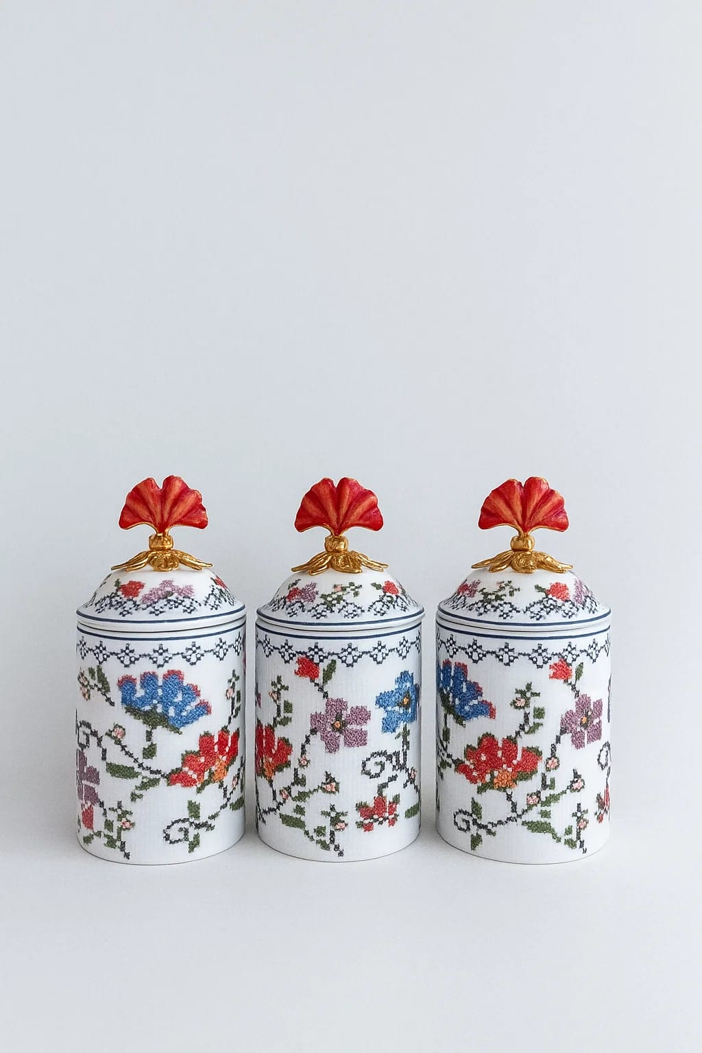 Miss Betty Turkish Ceramic Floral Jars (Set of 3) with Decorative Tops