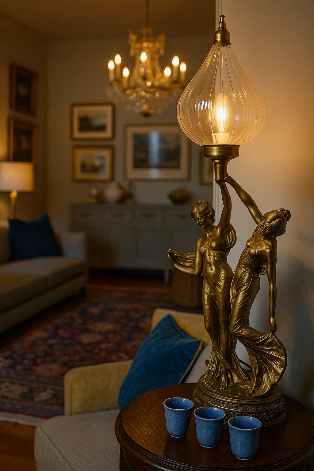 Art Nouveau Twin-Figure Table Lamp