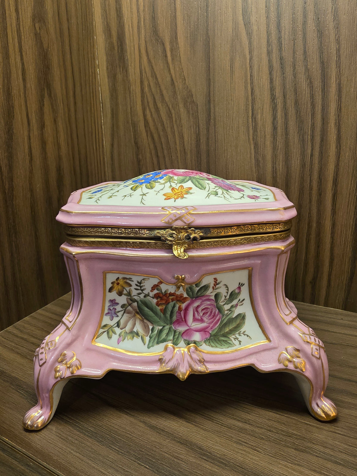 Antique 19th Century French Continental Pink Porcelain Jewelry Casket Box