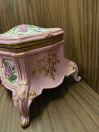 Antique 19th Century French Continental Pink Porcelain Jewelry Casket Box