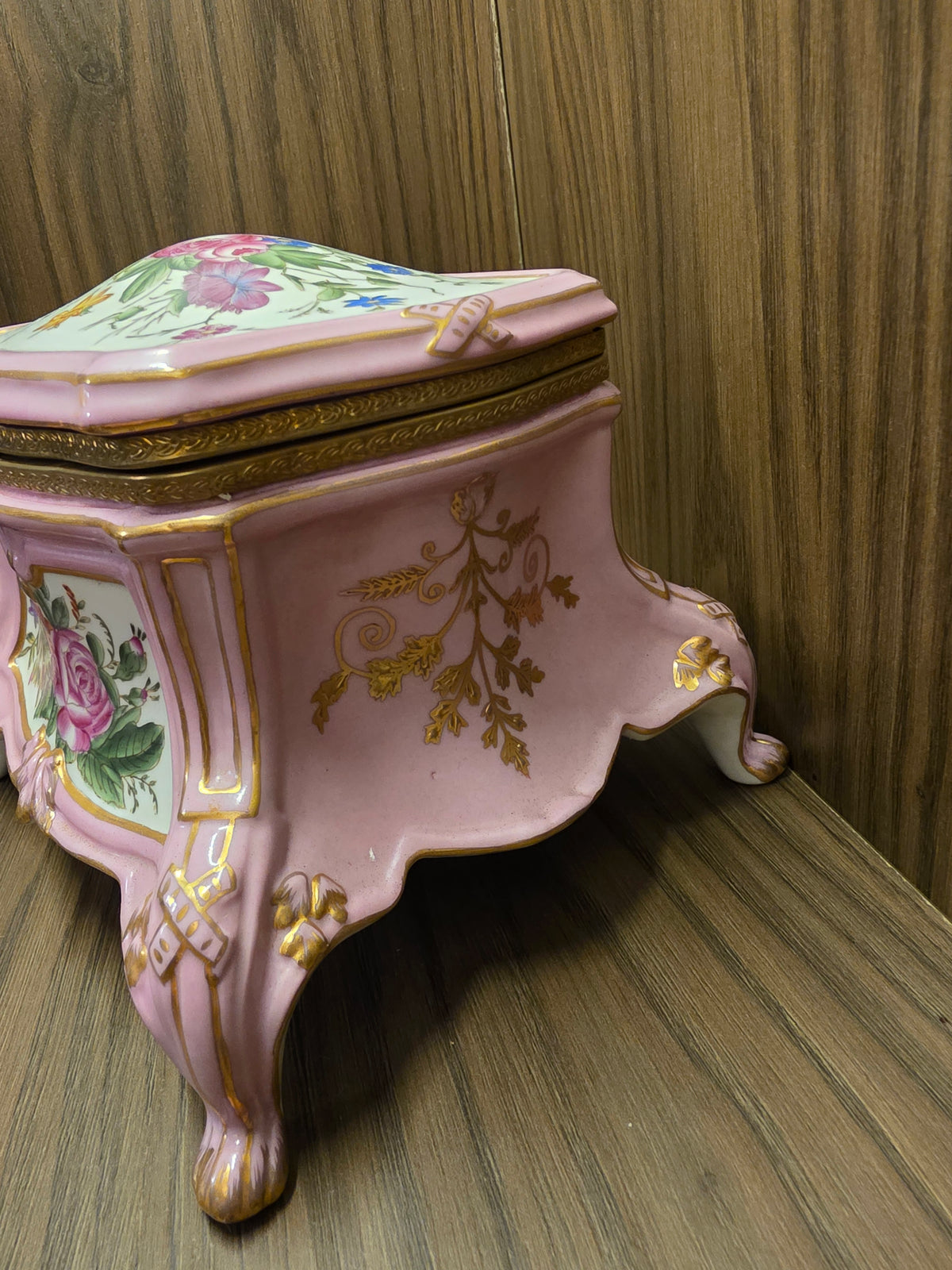 Antique 19th Century French Continental Pink Porcelain Jewelry Casket Box
