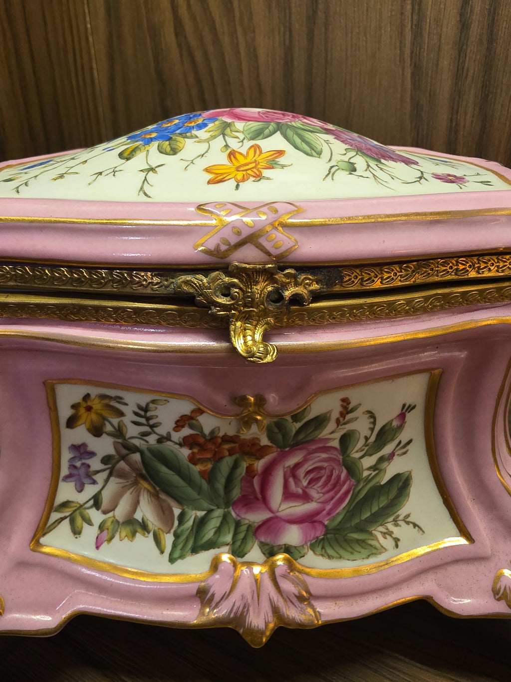 Antique 19th Century French Continental Pink Porcelain Jewelry Casket Box