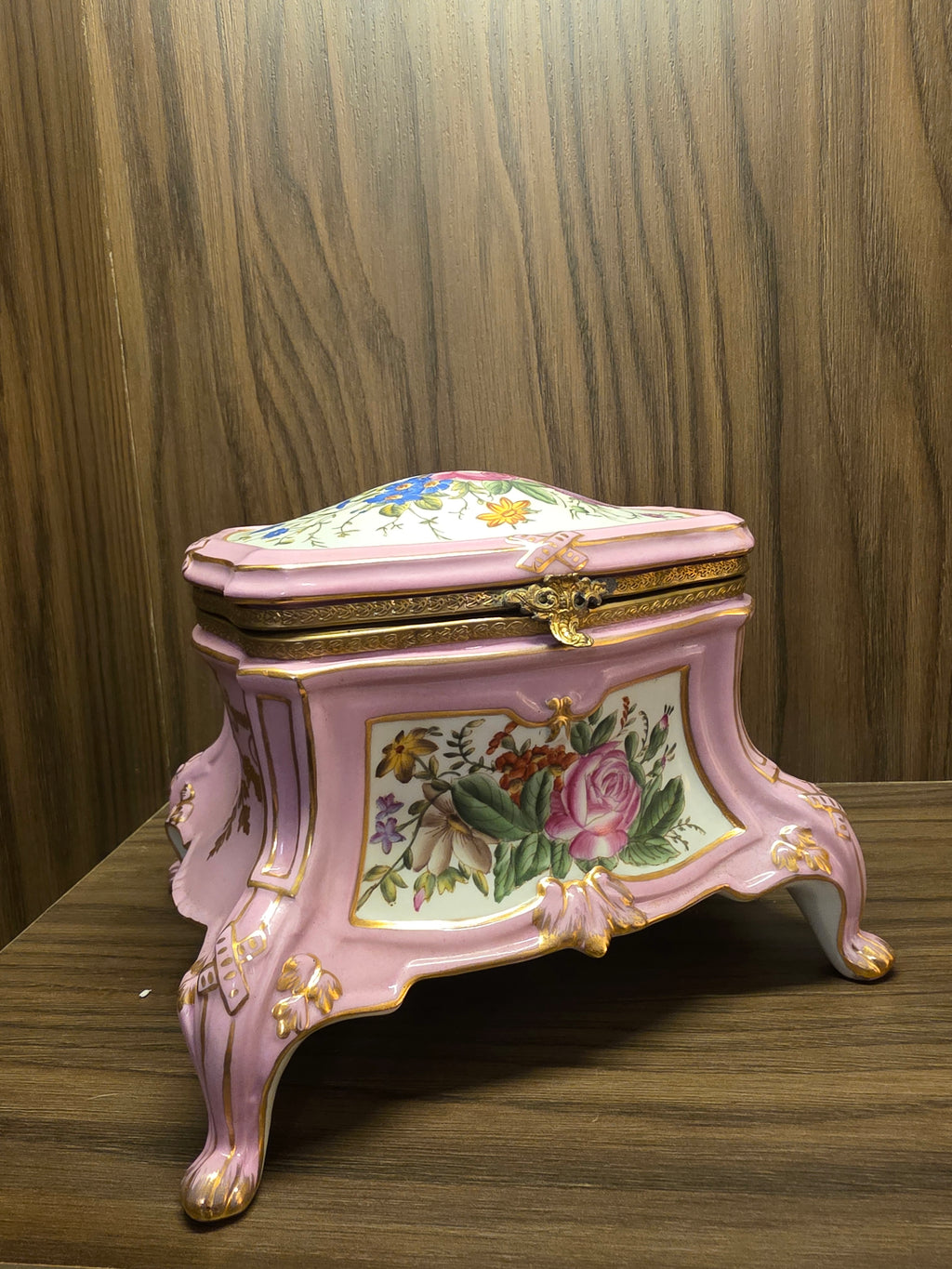 Antique 19th Century French Continental Pink Porcelain Jewelry Casket Box