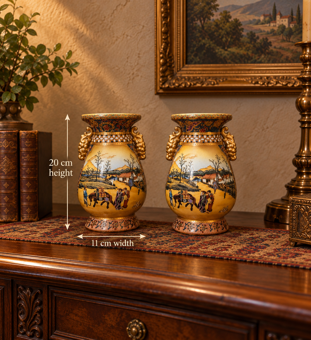 Vintage Chinese Satsuma  Decorative Vases – Matching Pair (Set of 2)