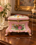 Antique 19th Century French Continental Pink Porcelain Jewelry Casket Box