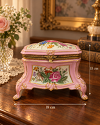 Antique 19th Century French Continental Pink Porcelain Jewelry Casket Box