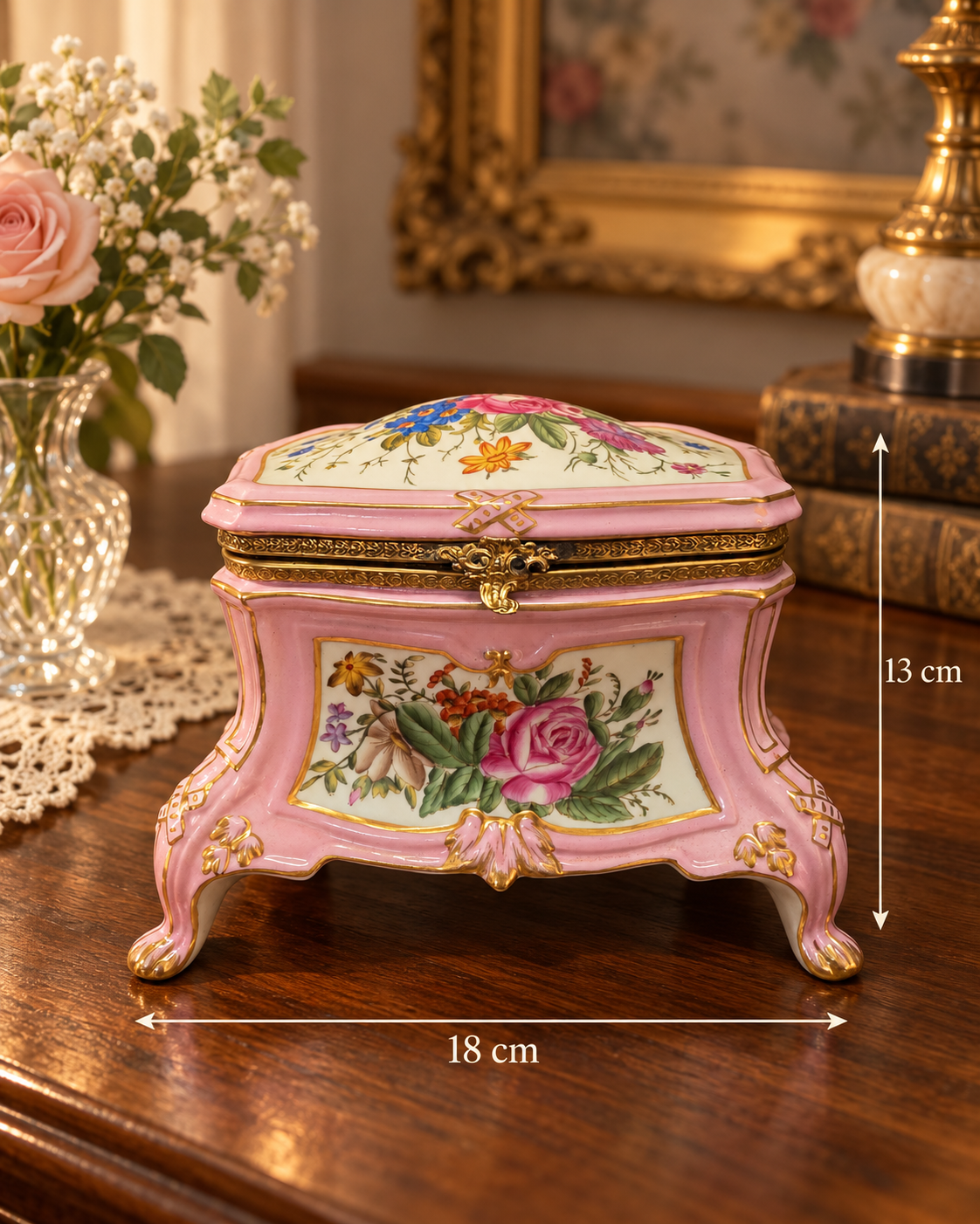 Antique 19th Century French Continental Pink Porcelain Jewelry Casket Box