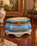 Antique 19th Century French Continental Blue Porcelain Jewelry Casket Box