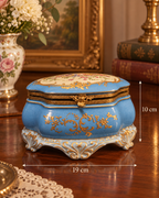 Antique 19th Century French Continental Blue Porcelain Jewelry Casket Box