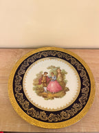 Vintage Limoges France Cobalt Blue & 22K Gold Fragonard Courting Couple Cabinet Plate