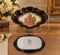 Vintage Limoges Castel France Cobalt Blue & 22K Gold Fragonard Courting Couple Ruffled Trinket Dish