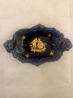 Vintage Limoges Castel France Cobalt Blue 22K Gold Silhouette Courting Couple Swirl Trinket Dish