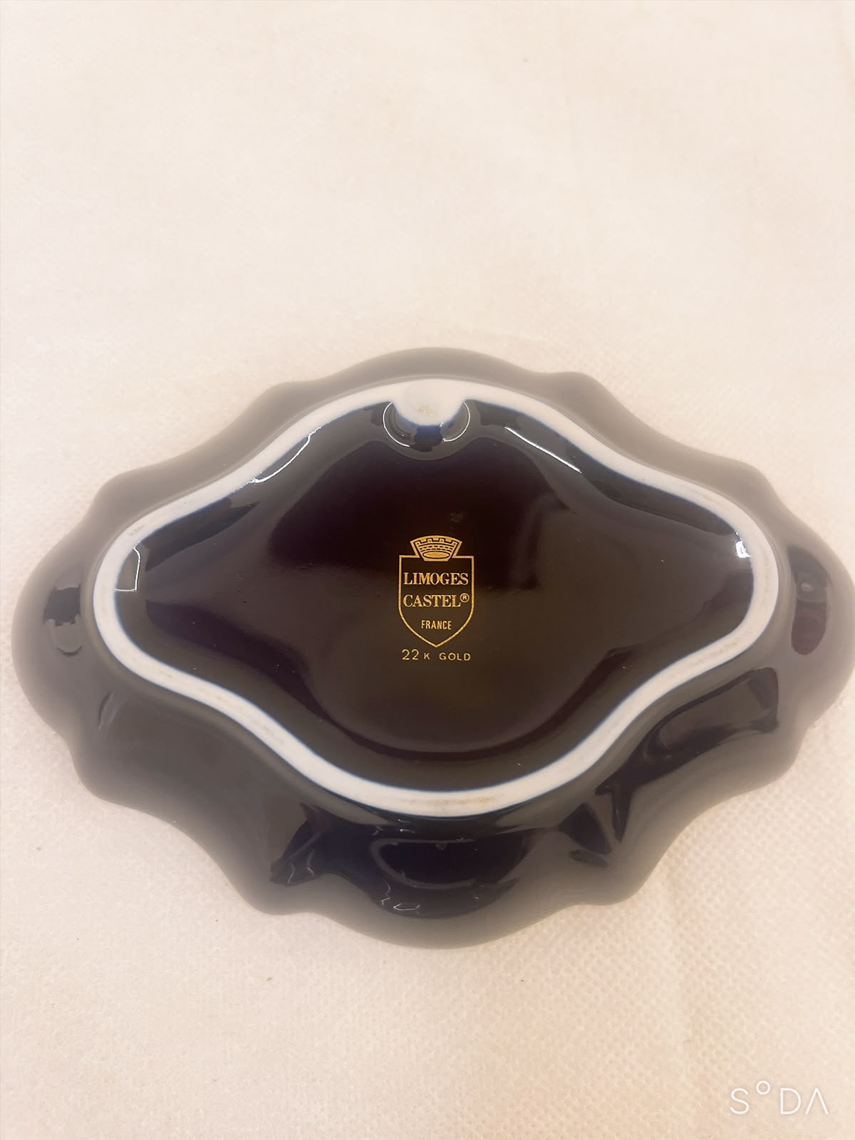 Vintage Limoges Castel France Cobalt Blue 22K Gold Silhouette Courting Couple Swirl Trinket Dish