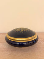 Large Vintage Limoges France Cobalt Blue & 22K Gold Floral Covered Candy Trinket Box 17cm