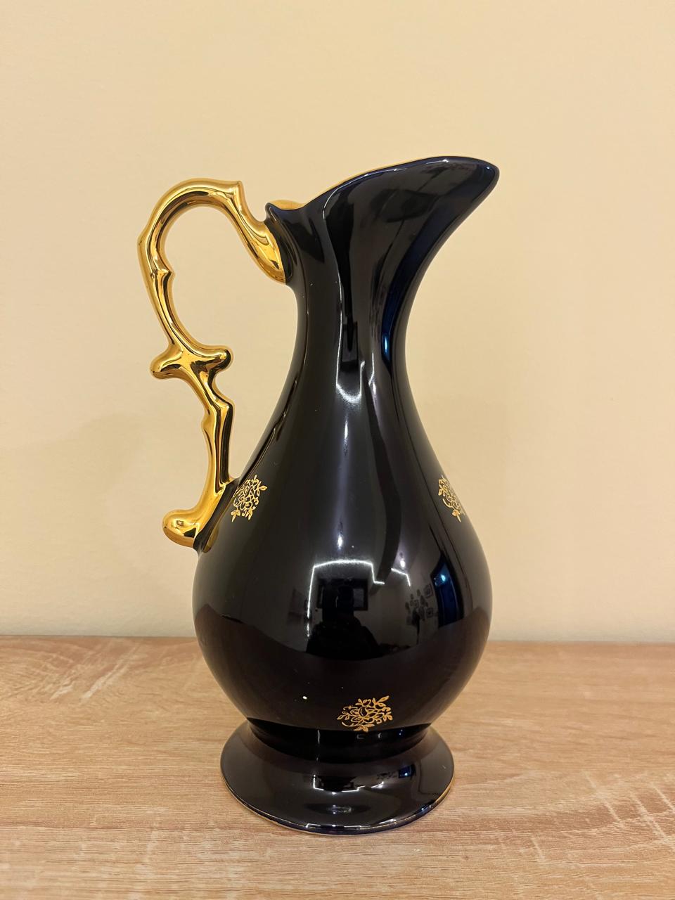 Vintage Limoges Castel France Cobalt Blue 22K Gold Silhouette Courting Couple Pitcher Ewer 18cm