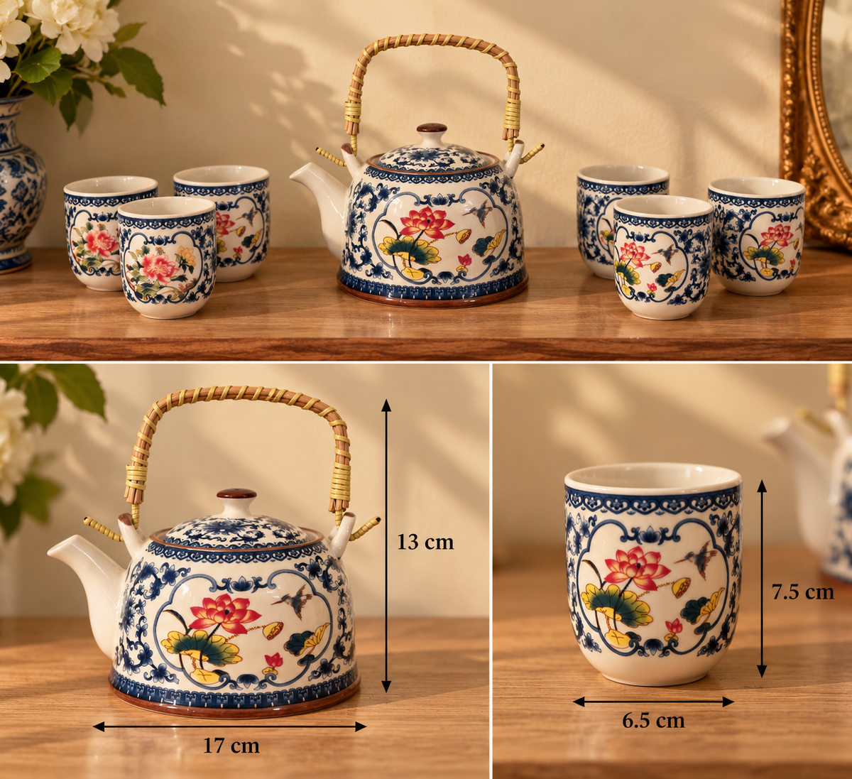 Ceramic Tea pot with 6 cups