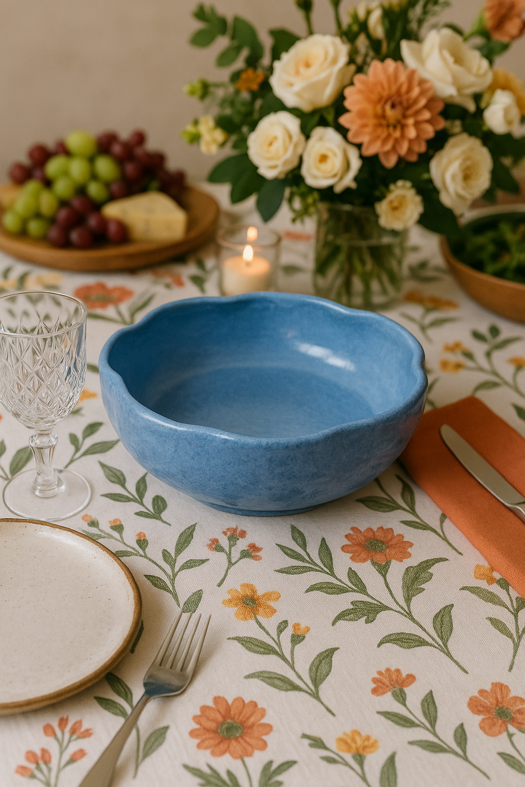 Blue Glazed Ceramic Serving Bowl