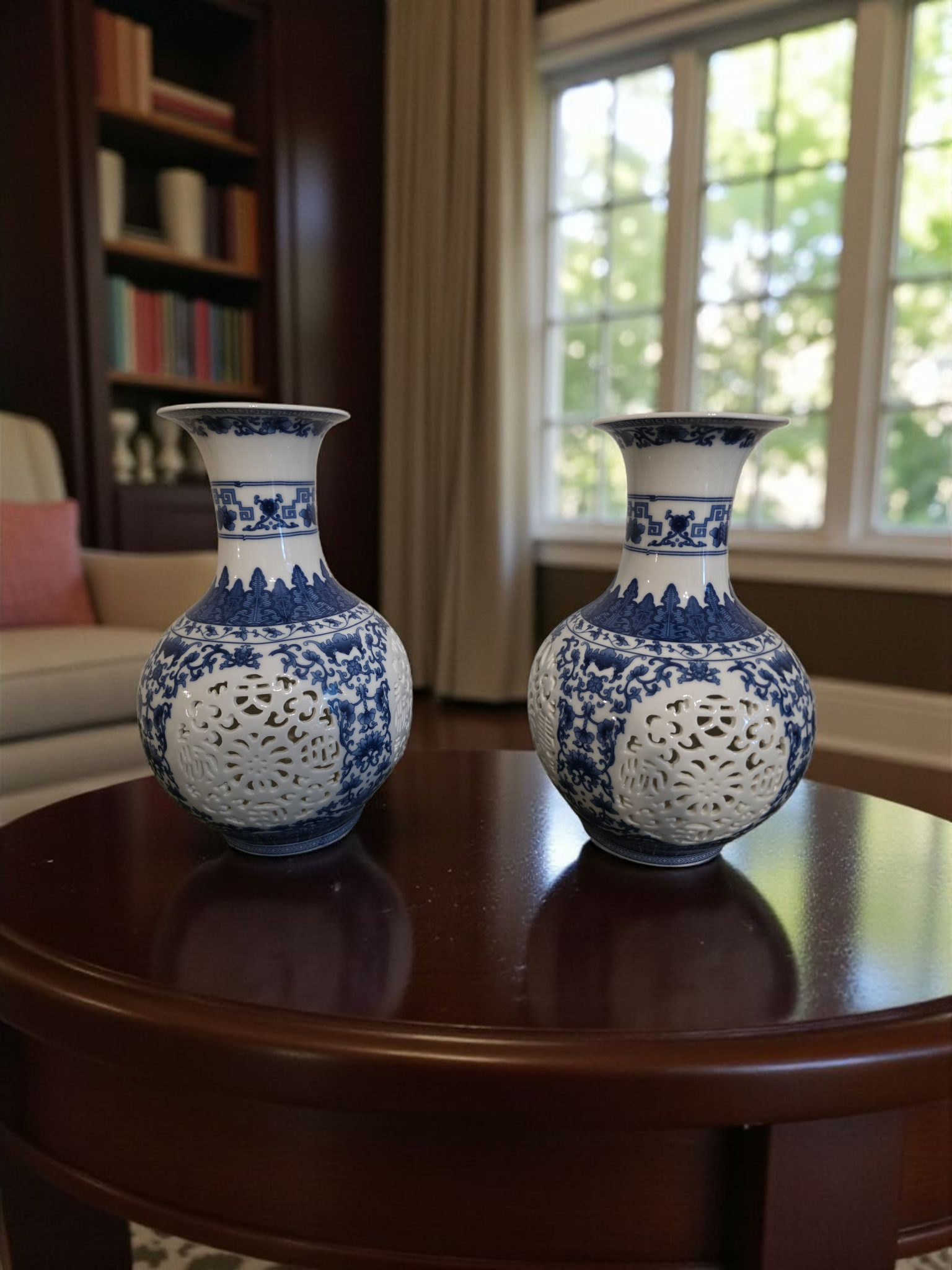 Bleu Blanc Ajour Porcelain Vases