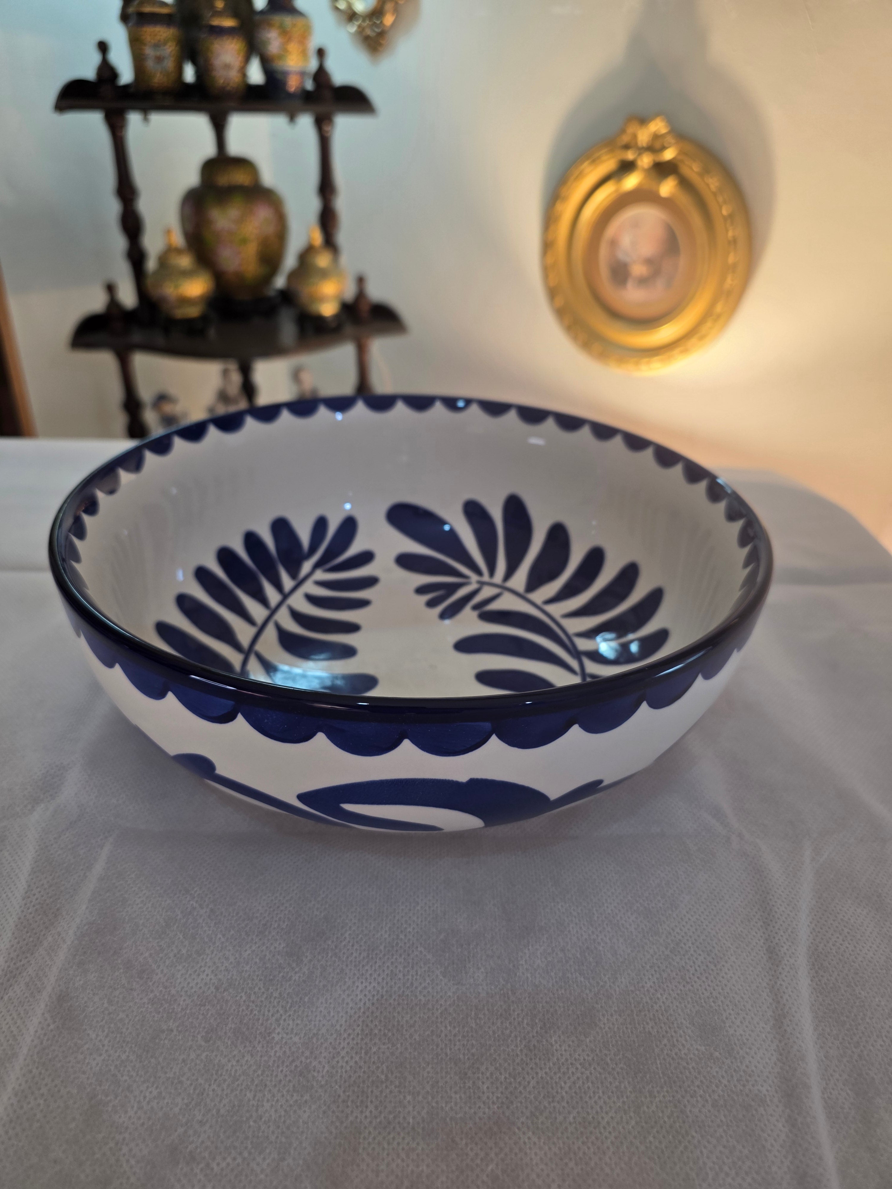 A charming navy and white ceramic bowl