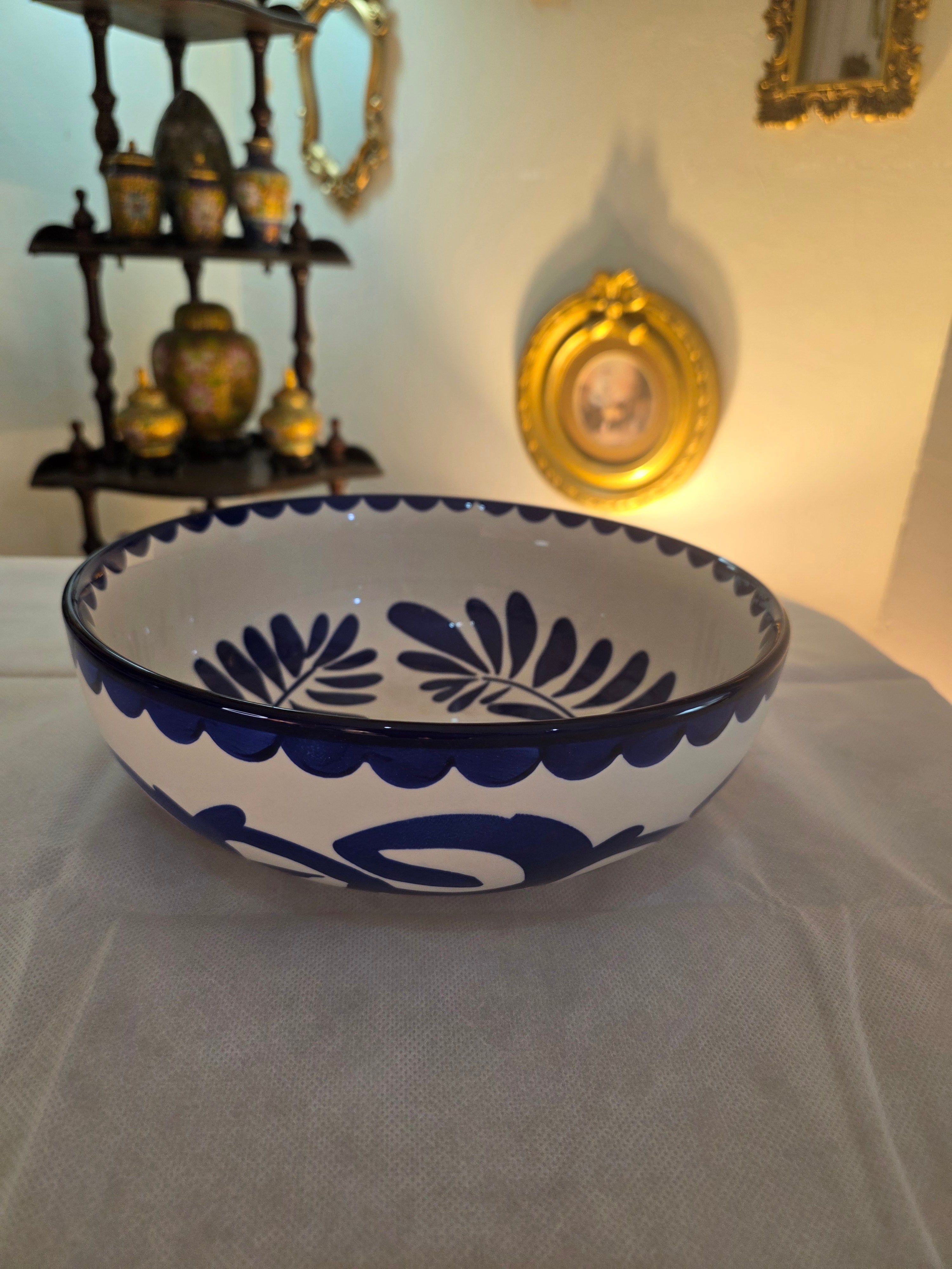 A charming navy and white ceramic bowl