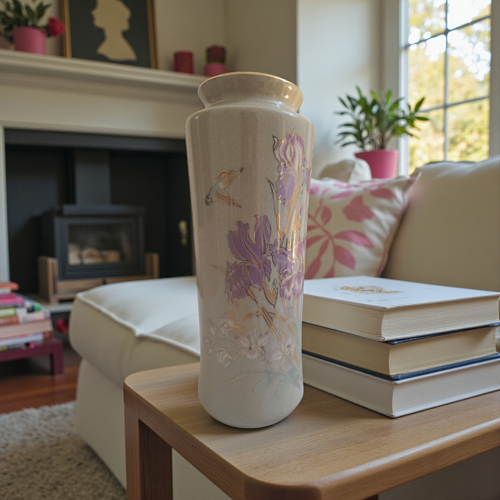 Japanese Ceramic Vase with Vintage Floral Artwork