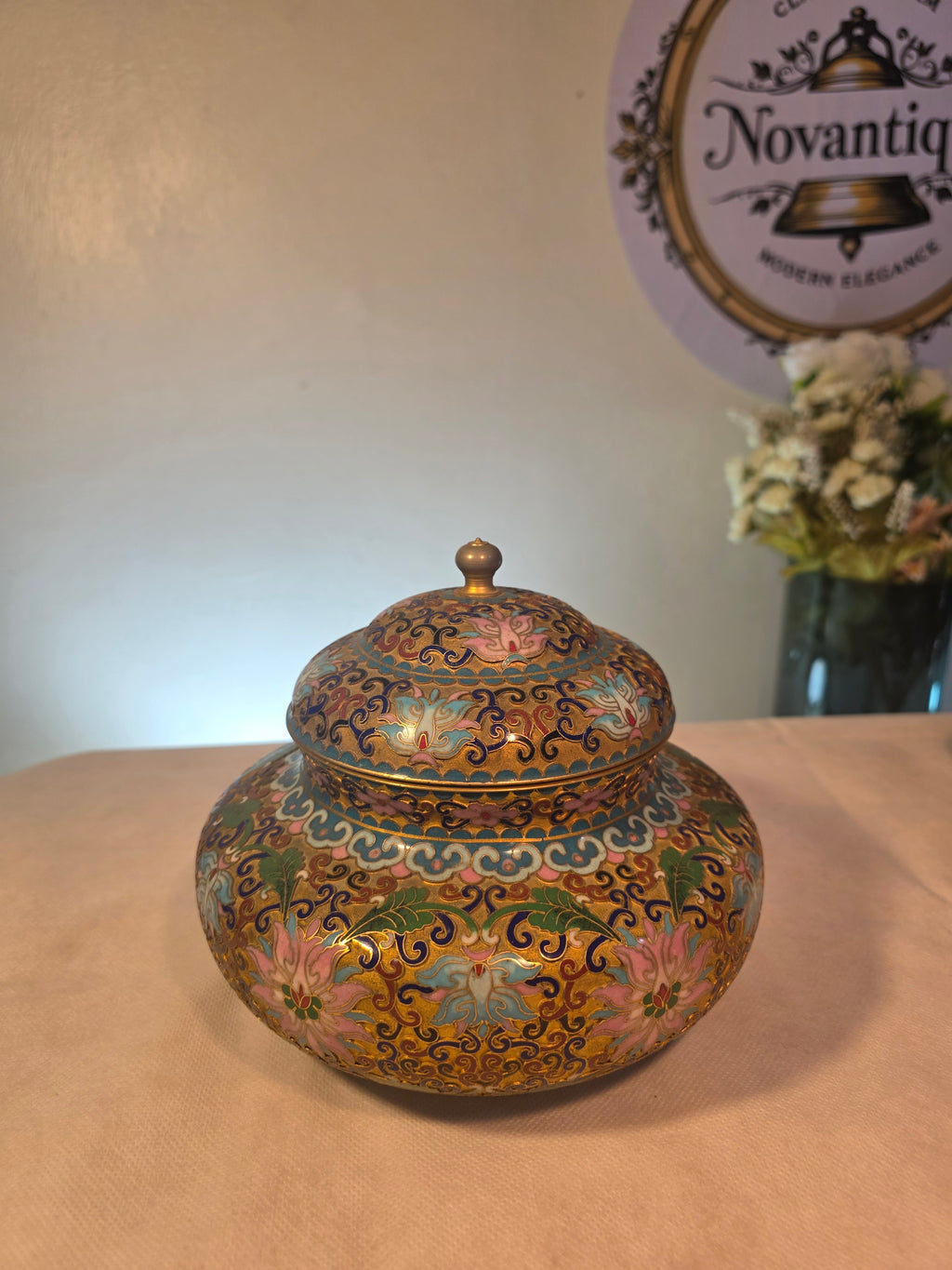 Cloisonné Bonbonnière with Floral Design and Gold Accents