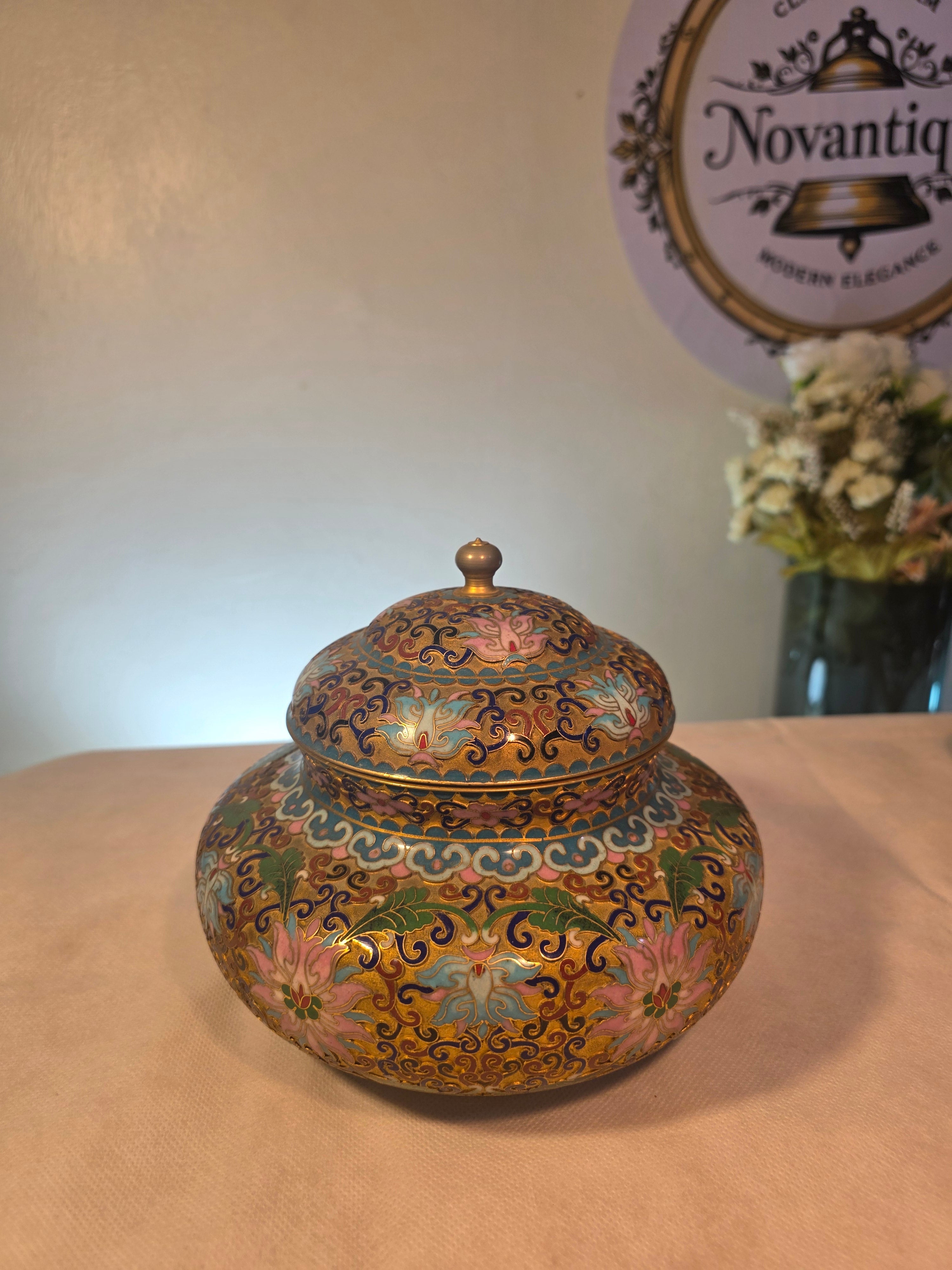 Cloisonné Bonbonnière with Floral Design and Gold Accents