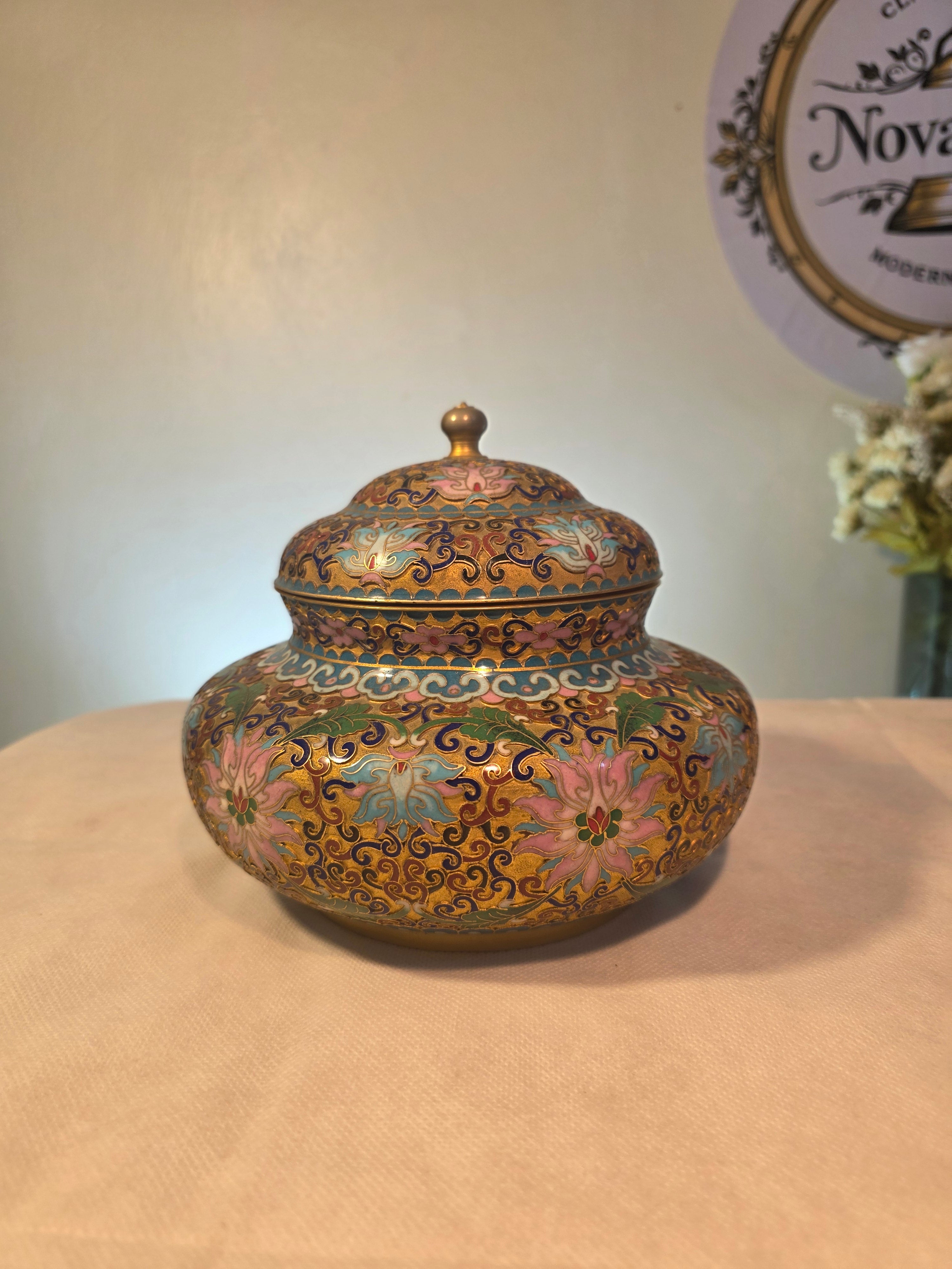 Cloisonné Bonbonnière with Floral Design and Gold Accents