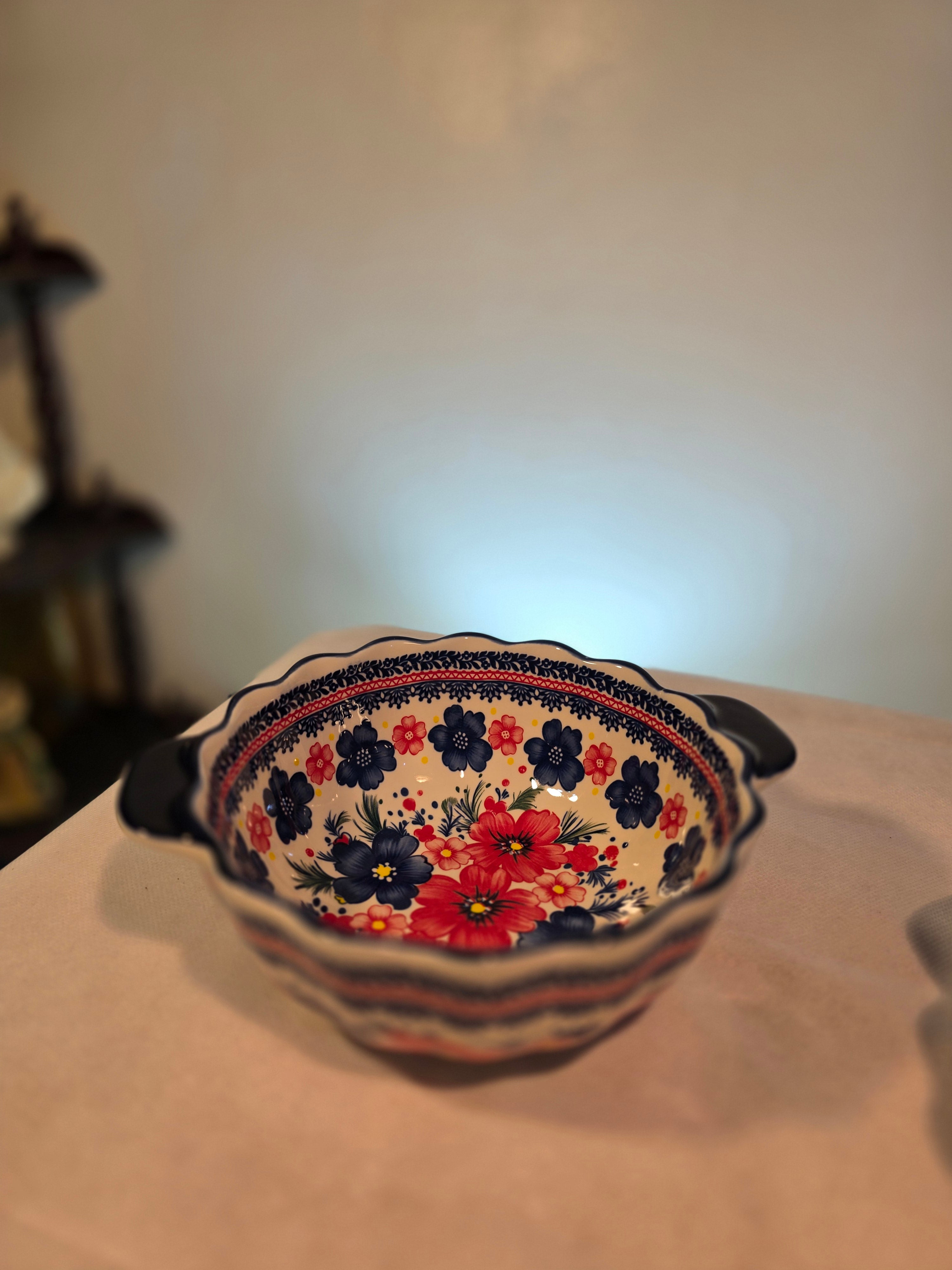 Paired Ceramic Bowls with Floral Pattern