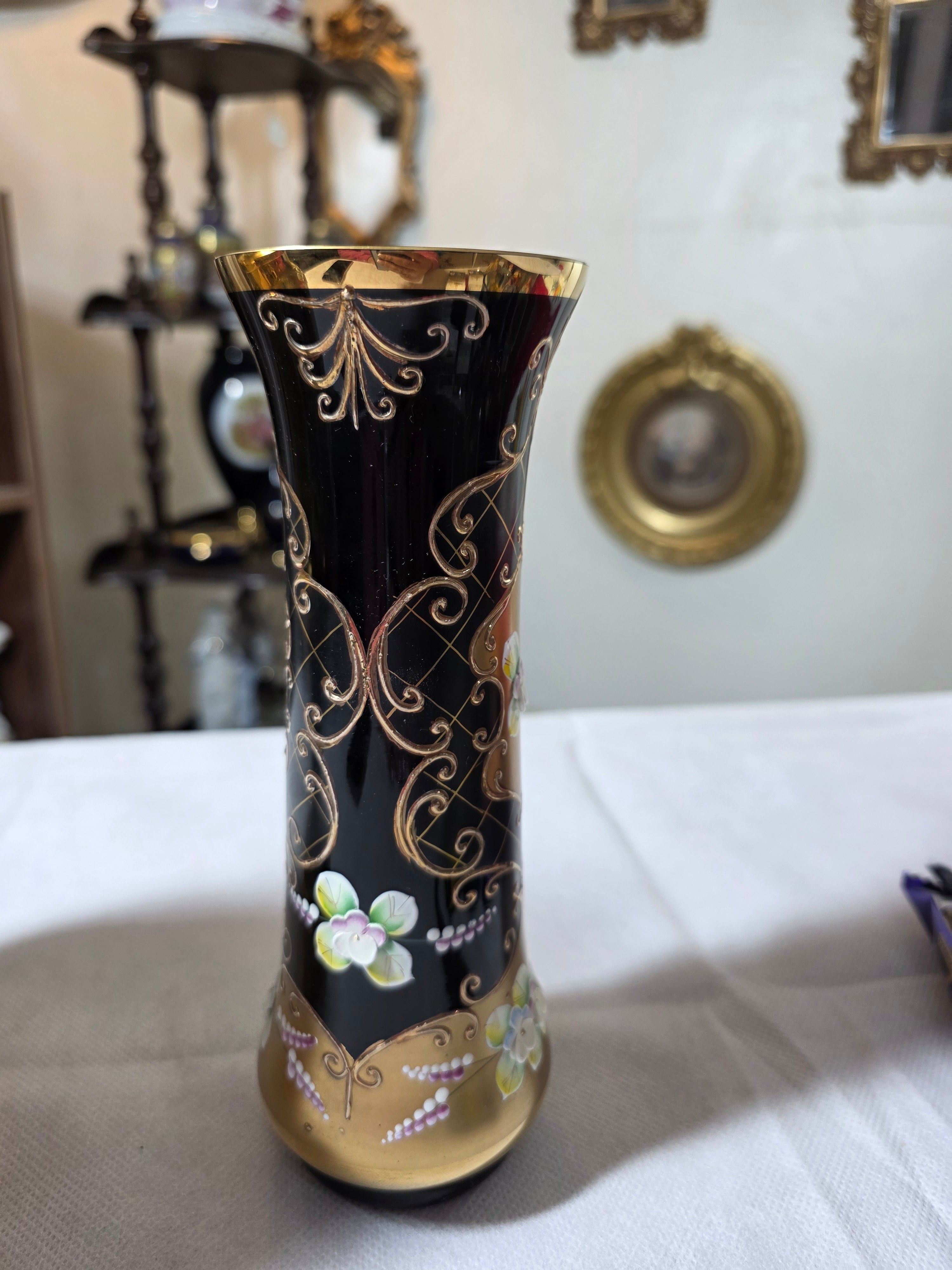 Bohemian Velvet Set — Black and Gold Glass Jar and Ornate Vase