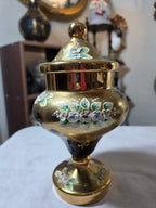 Bohemian Velvet Set — Black and Gold Glass Jar and Ornate Vase