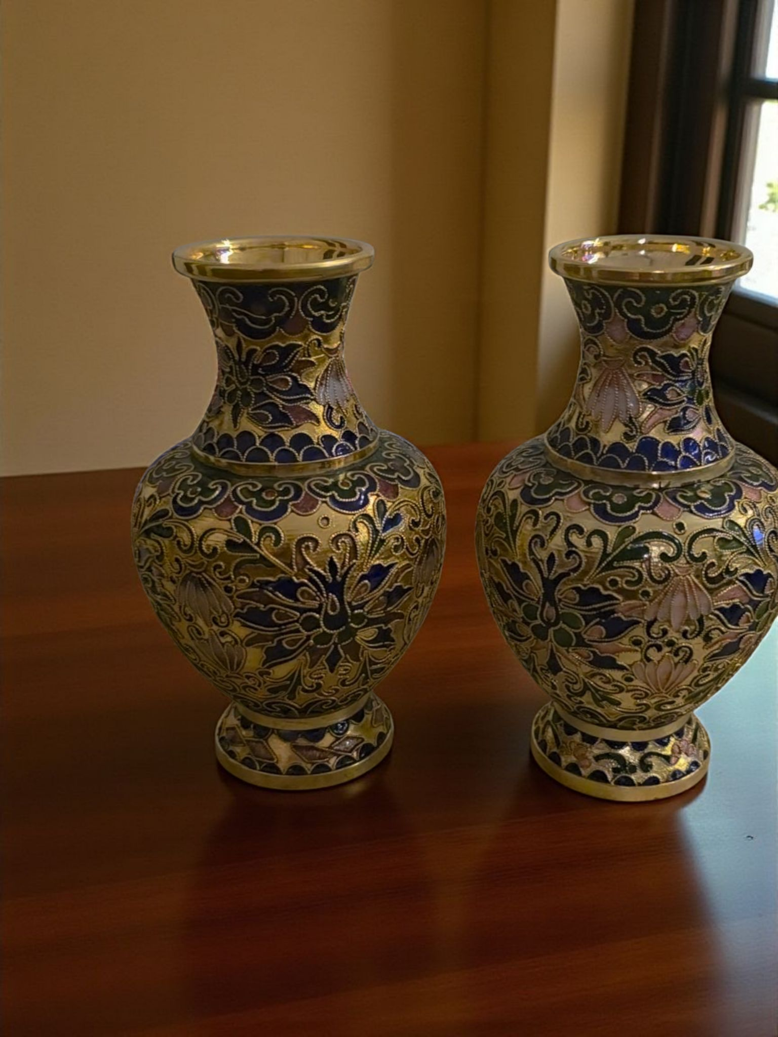Elegant pair of cloisonné vases