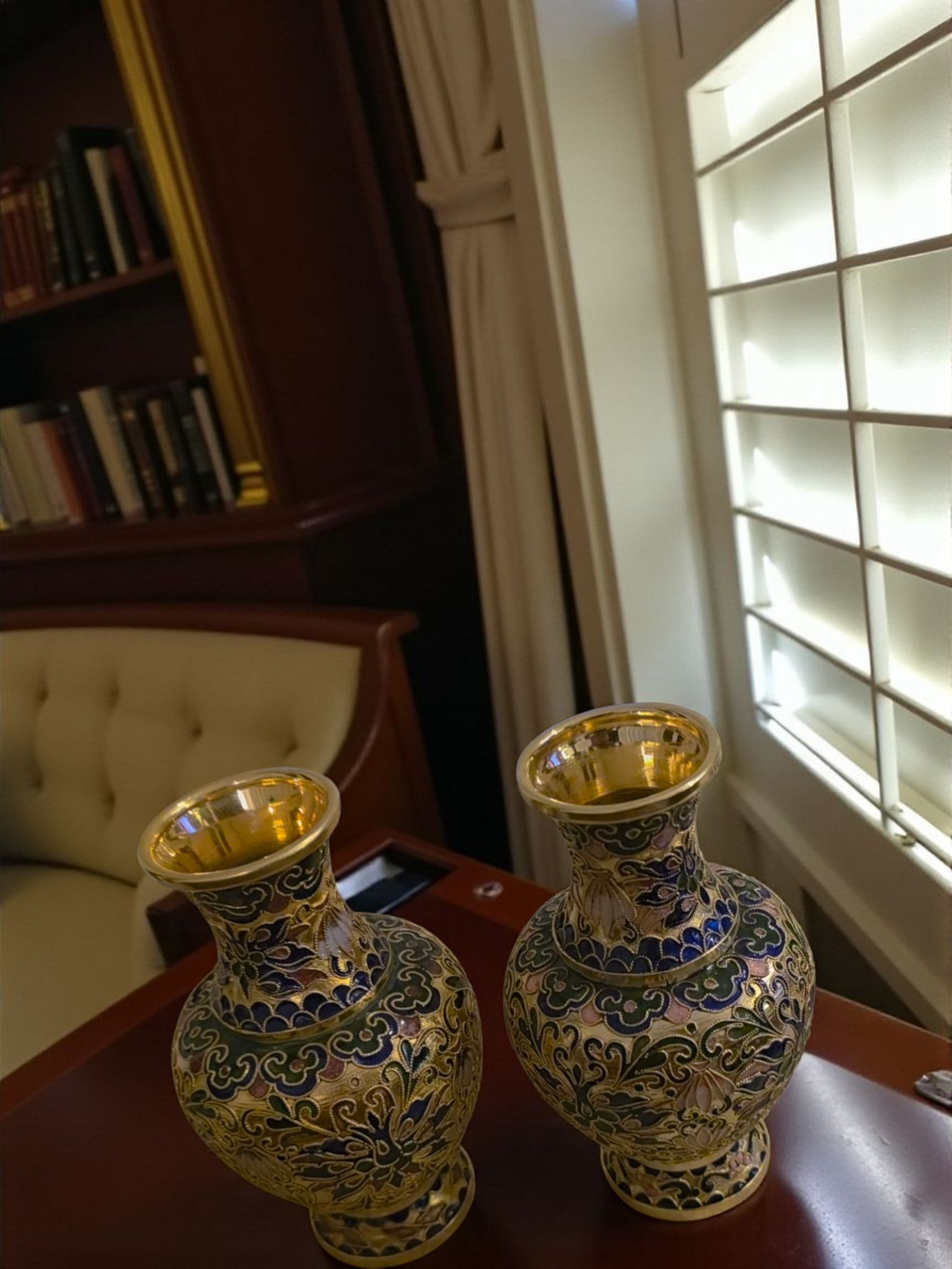 Elegant pair of cloisonné vases
