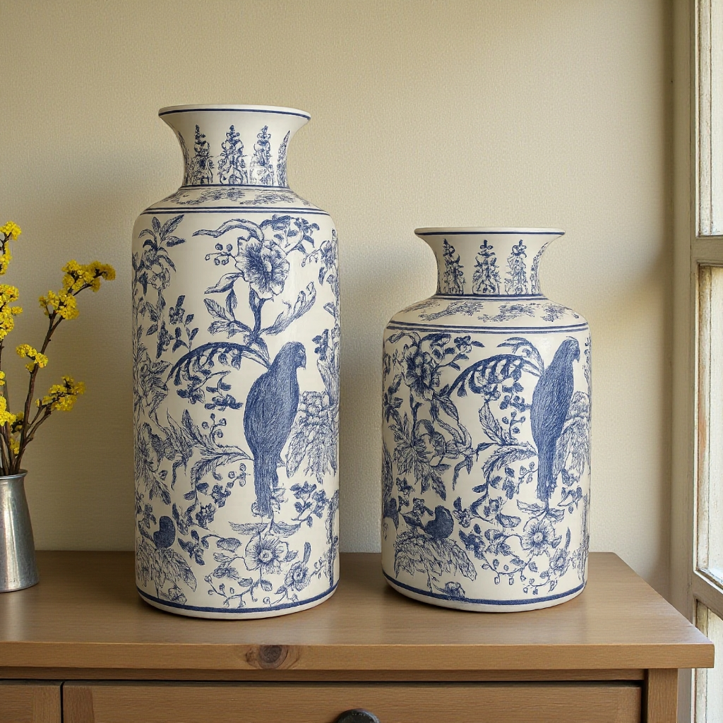 Bleu Blanc paired porcelain vases