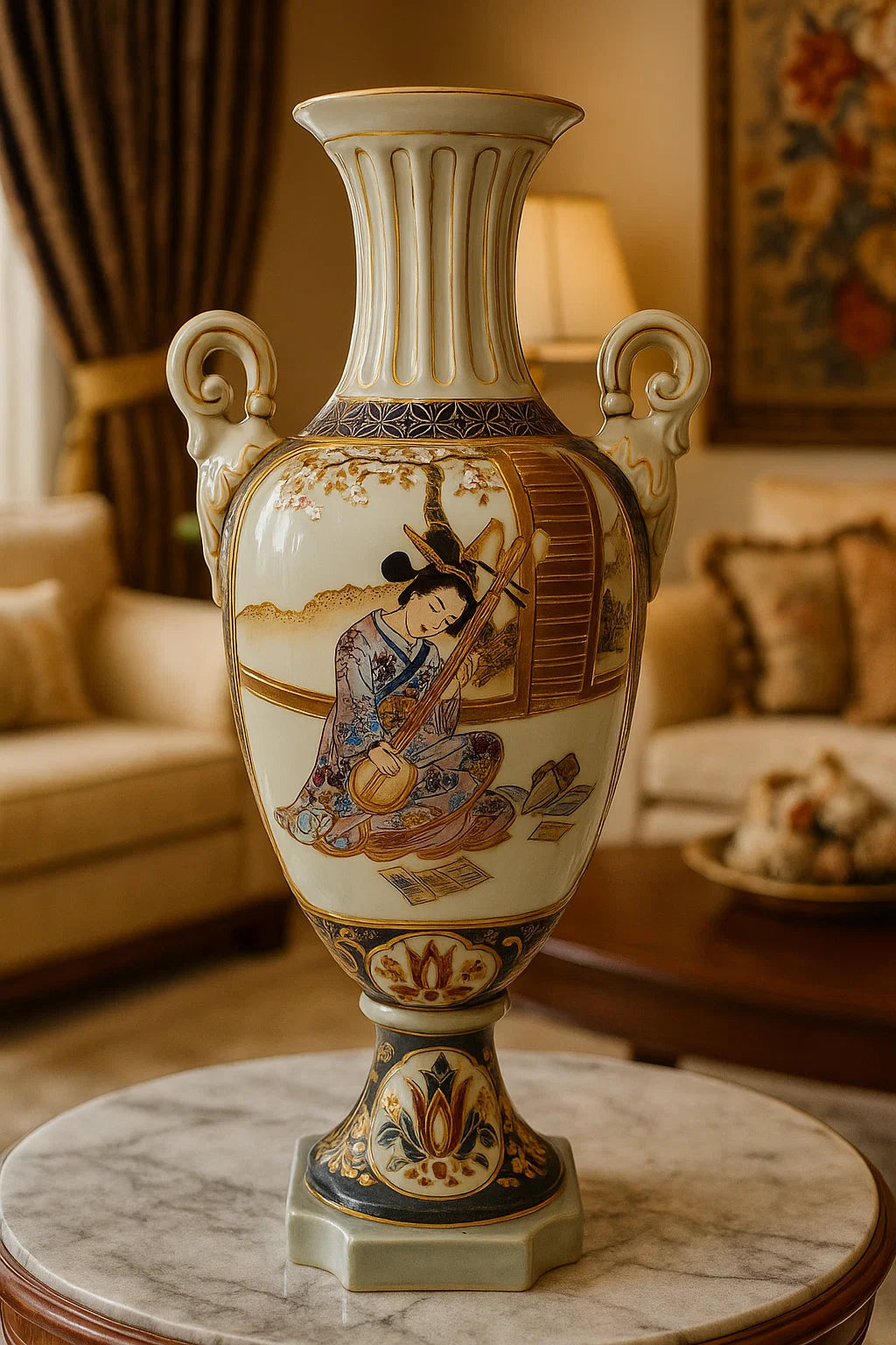 Hand-Painted Japanese-Style Vase