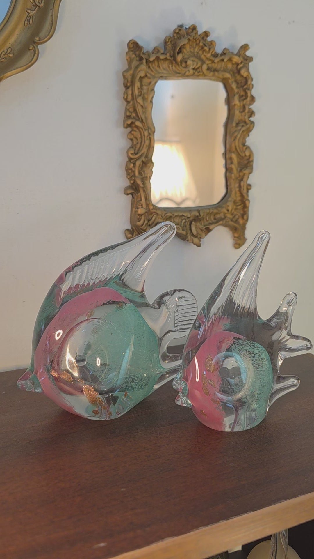 Blush Aqua Murano Glass Fish Duo