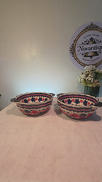 Paired Ceramic Bowls with Floral Pattern
