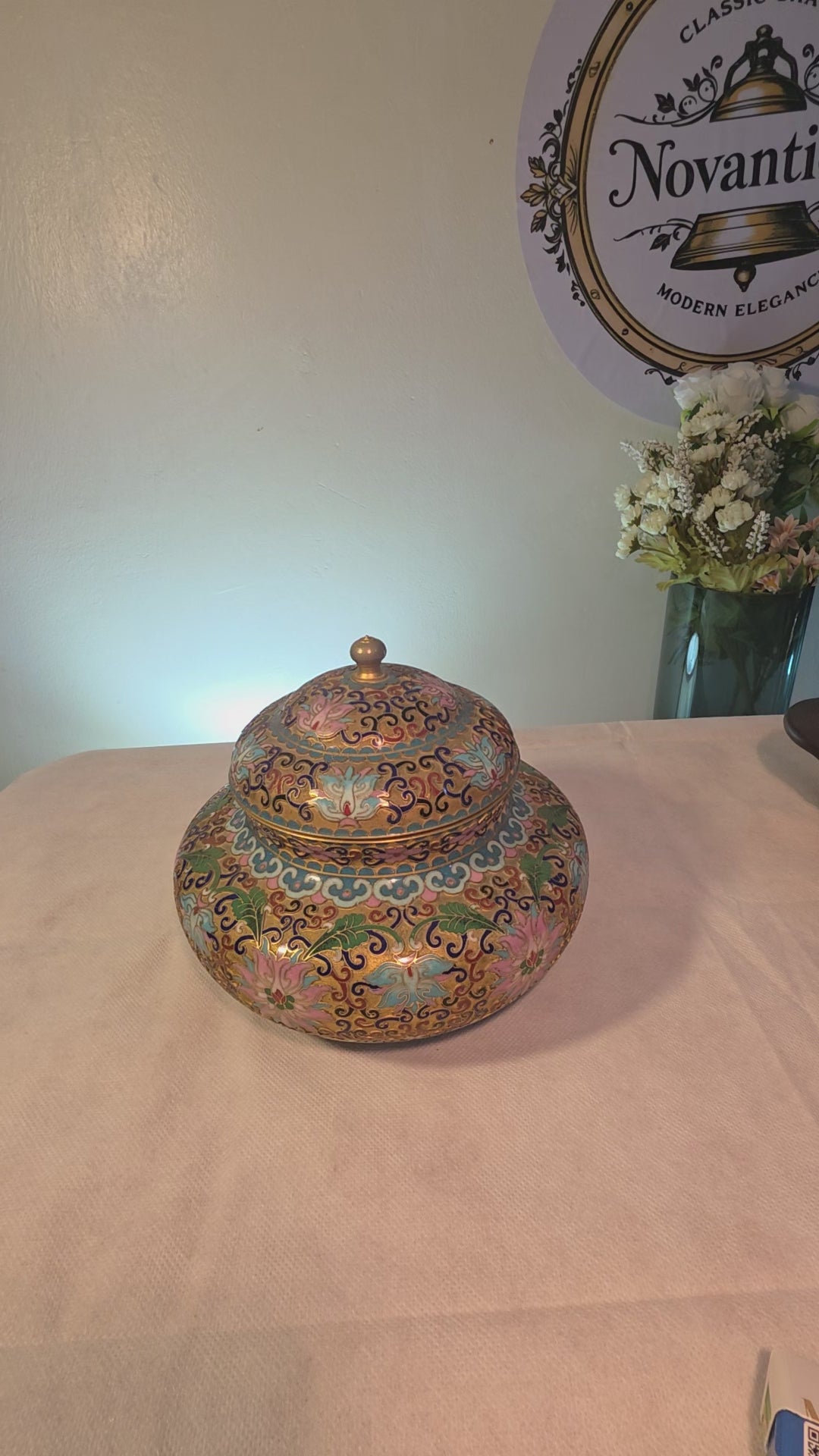 Cloisonné Bonbonnière with Floral Design and Gold Accents