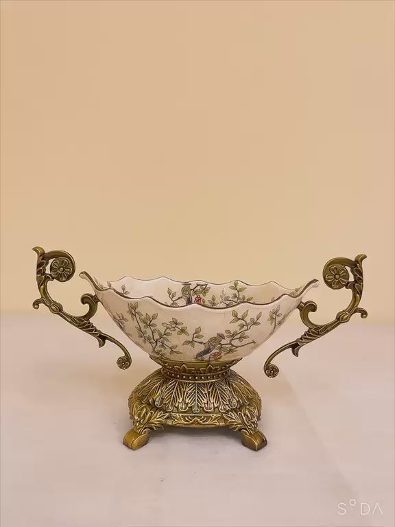 Crackle Porcelain & Ornate Metal Centerpiece
