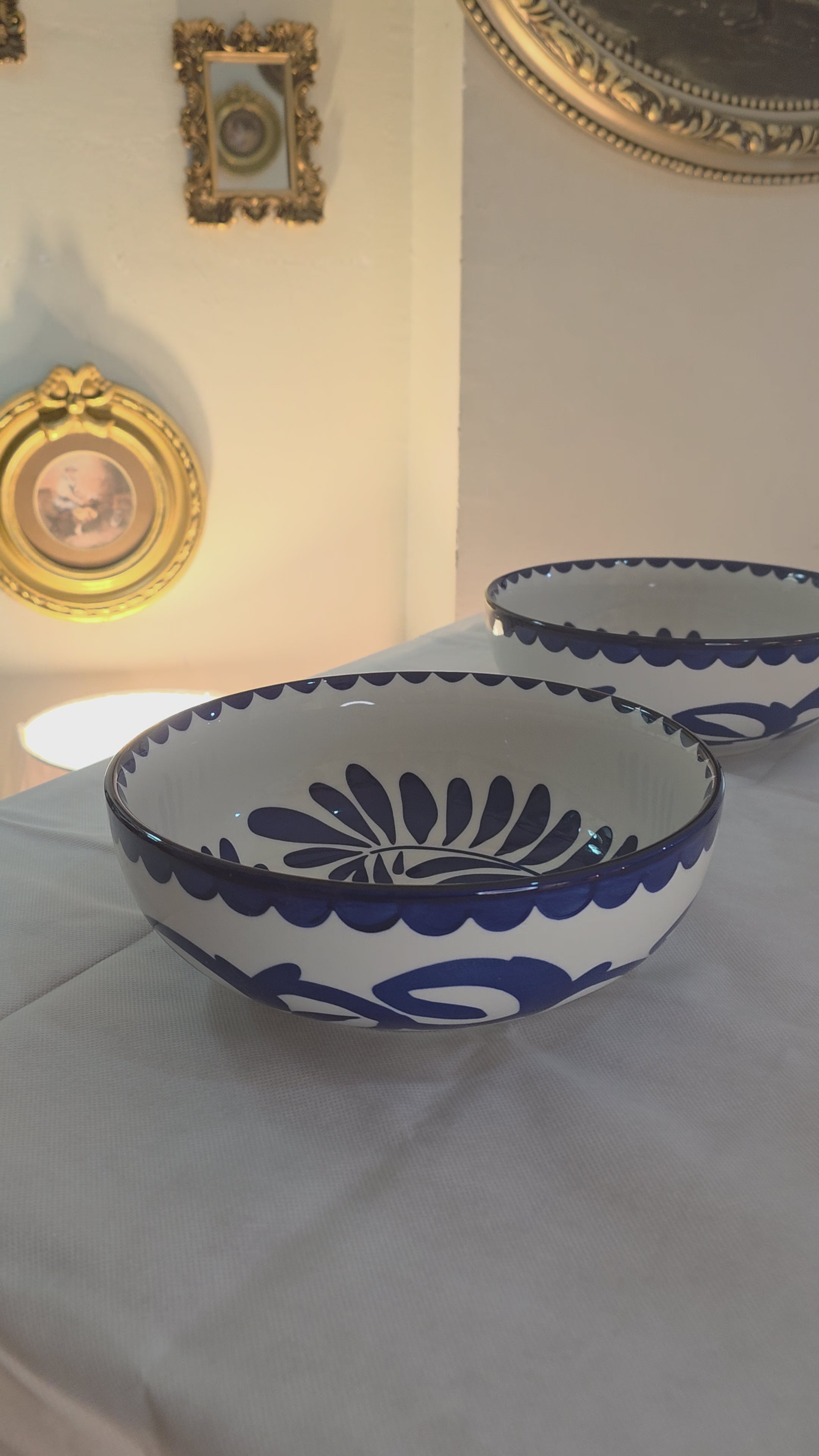 A charming navy and white ceramic bowl