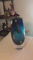 Murano Art Glass Vase – Deep Ocean Blue Elegance