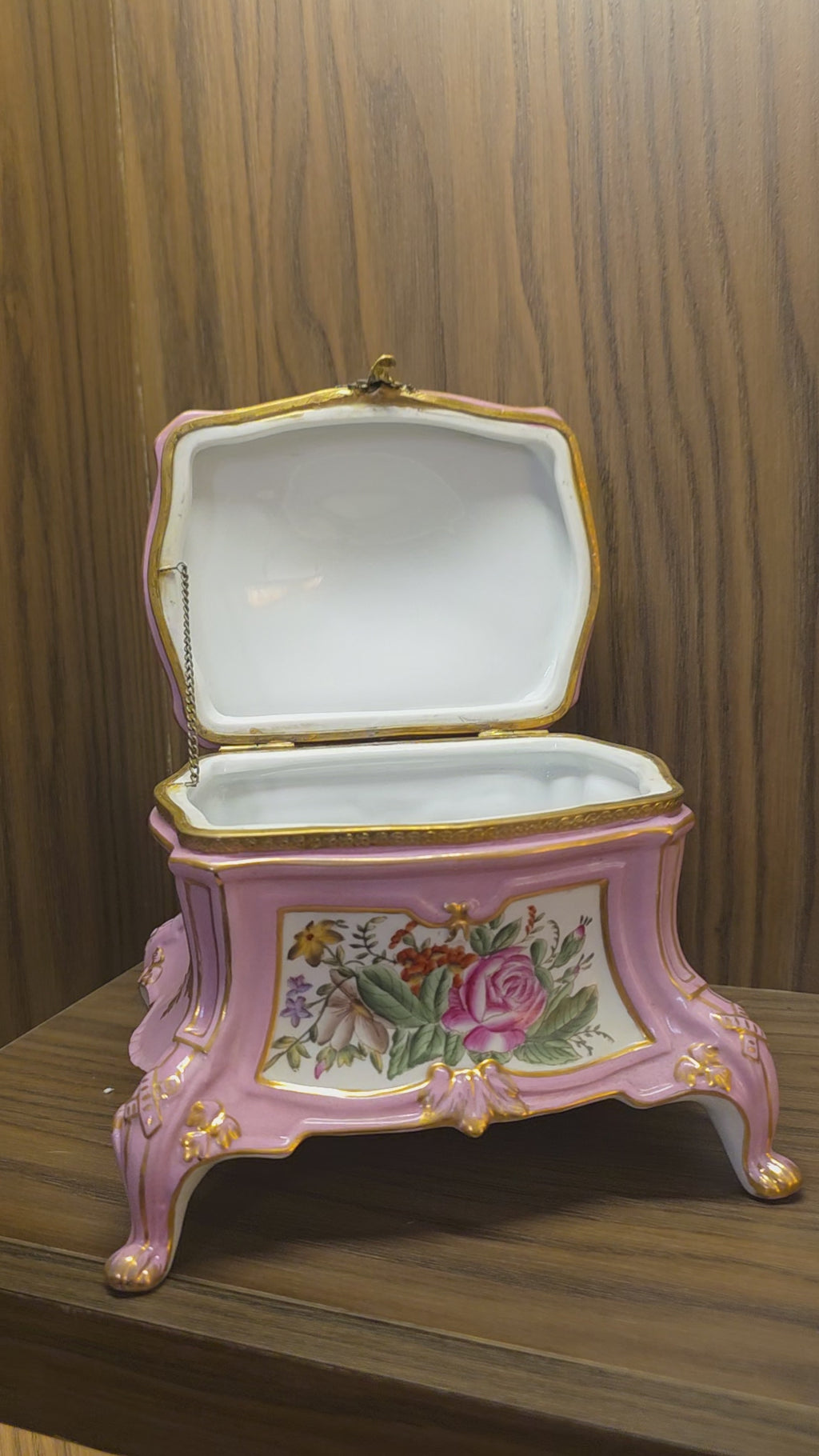 Antique 19th Century French Continental Pink Porcelain Jewelry Casket Box