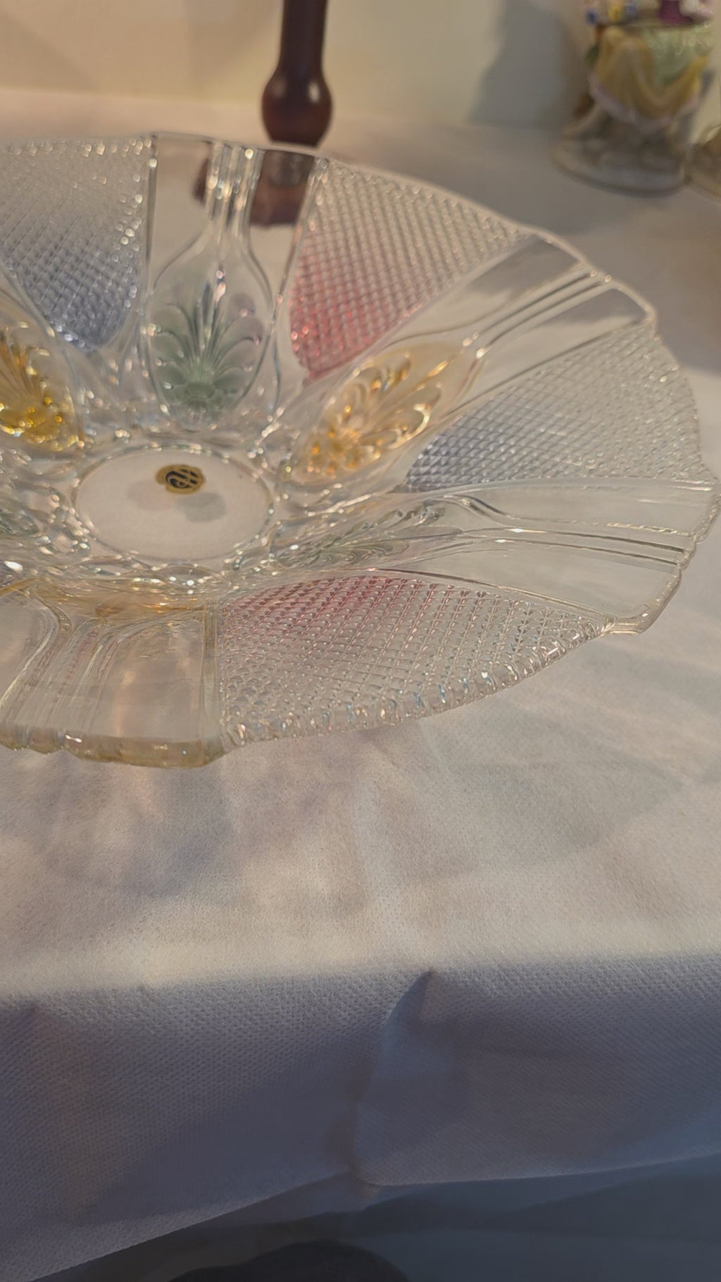 Vintage Japanese Cut Glass Serving Bowl – Iridescent Elegance
