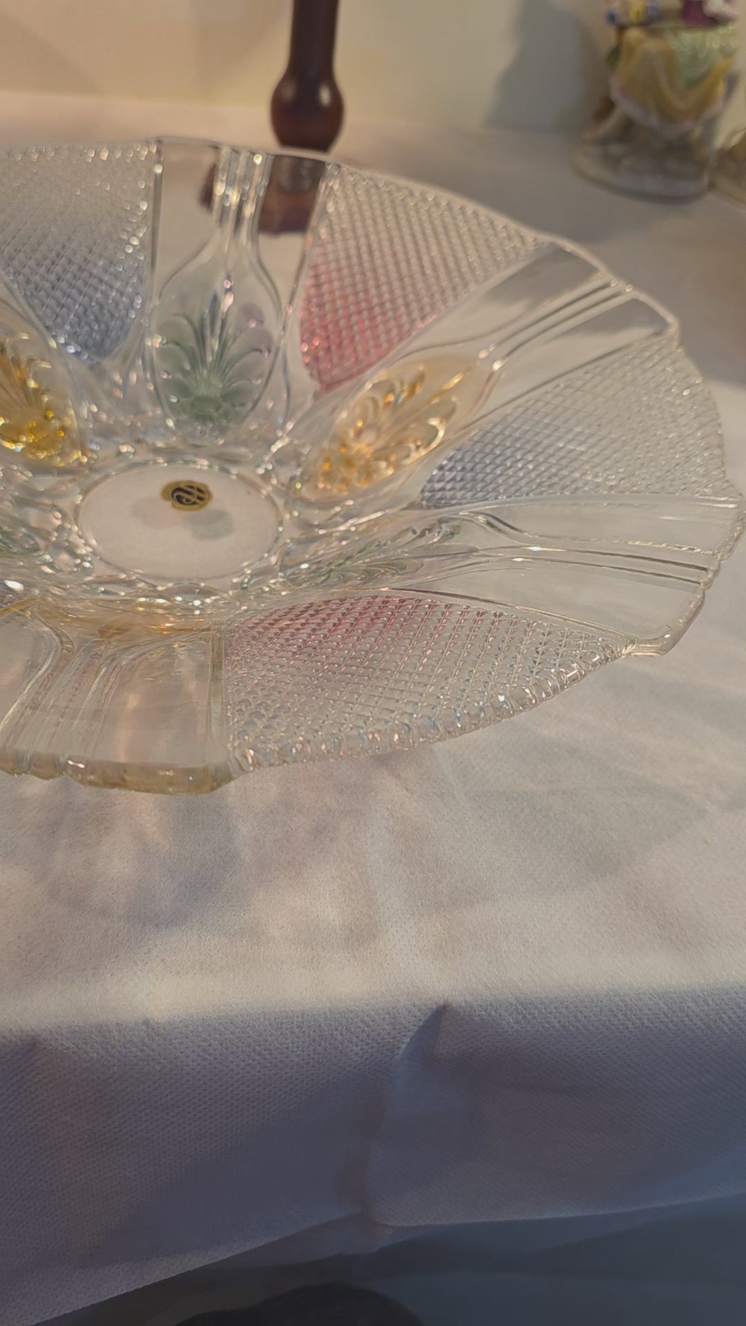 Vintage Japanese Cut Glass Serving Bowl – Iridescent Elegance