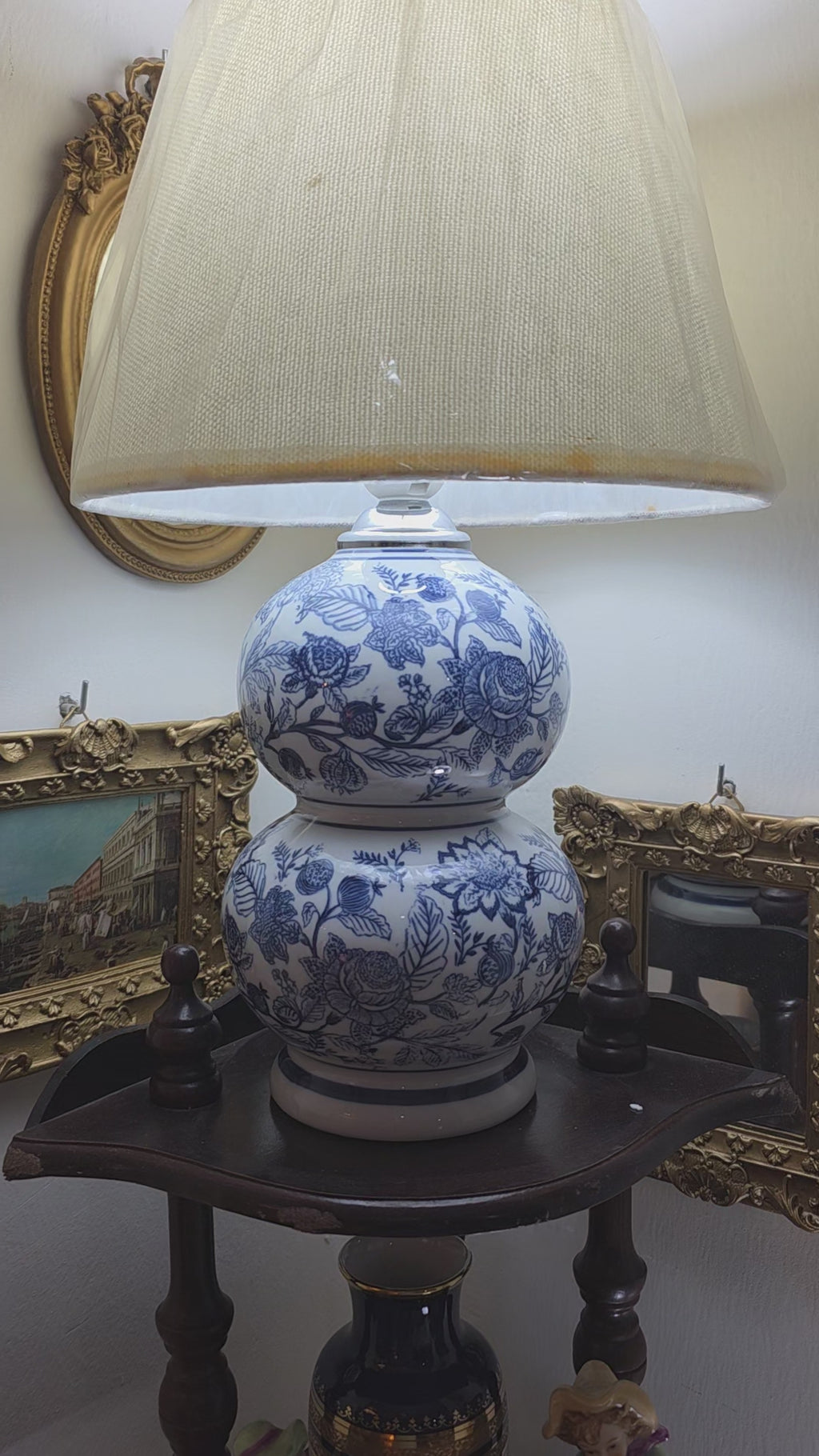 Vintage Style Blue & White Porcelain Table Lamp - not including chapeau