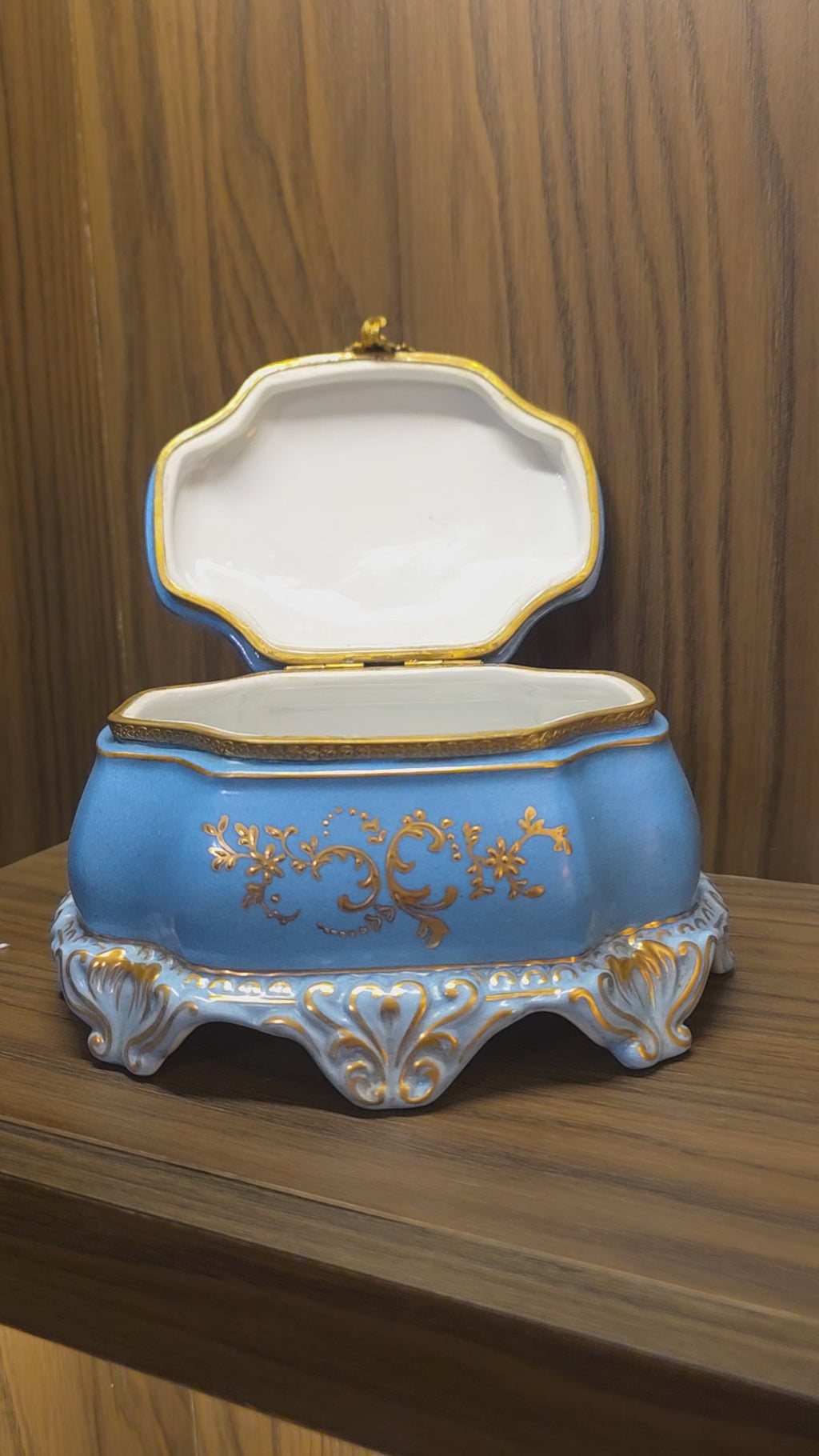 Antique 19th Century French Continental Blue Porcelain Jewelry Casket Box