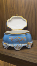 Antique 19th Century French Continental Blue Porcelain Jewelry Casket Box