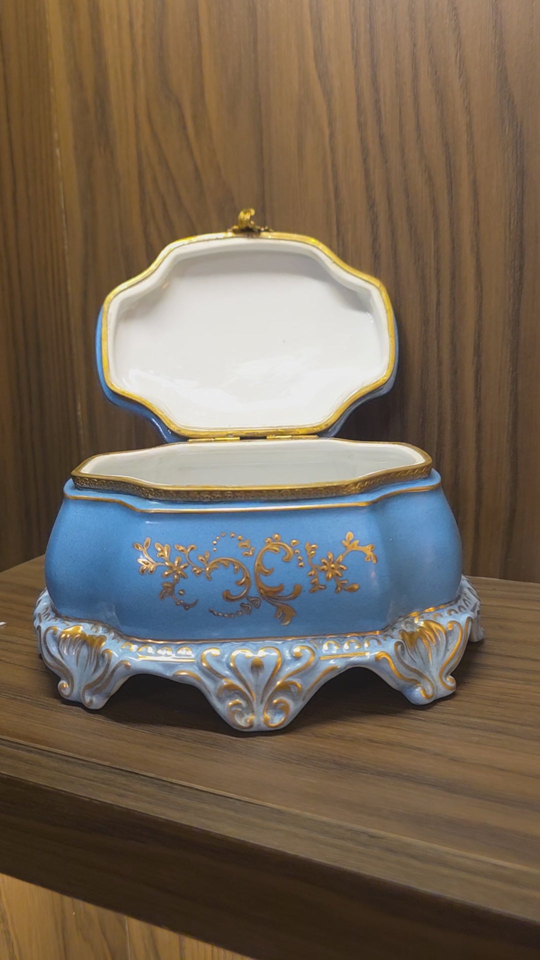 Antique 19th Century French Continental Blue Porcelain Jewelry Casket Box